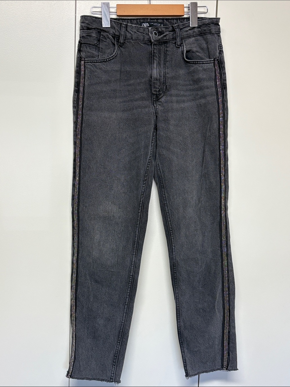 Zara Black Slim Straight Jeans with Subtle Side Stripe